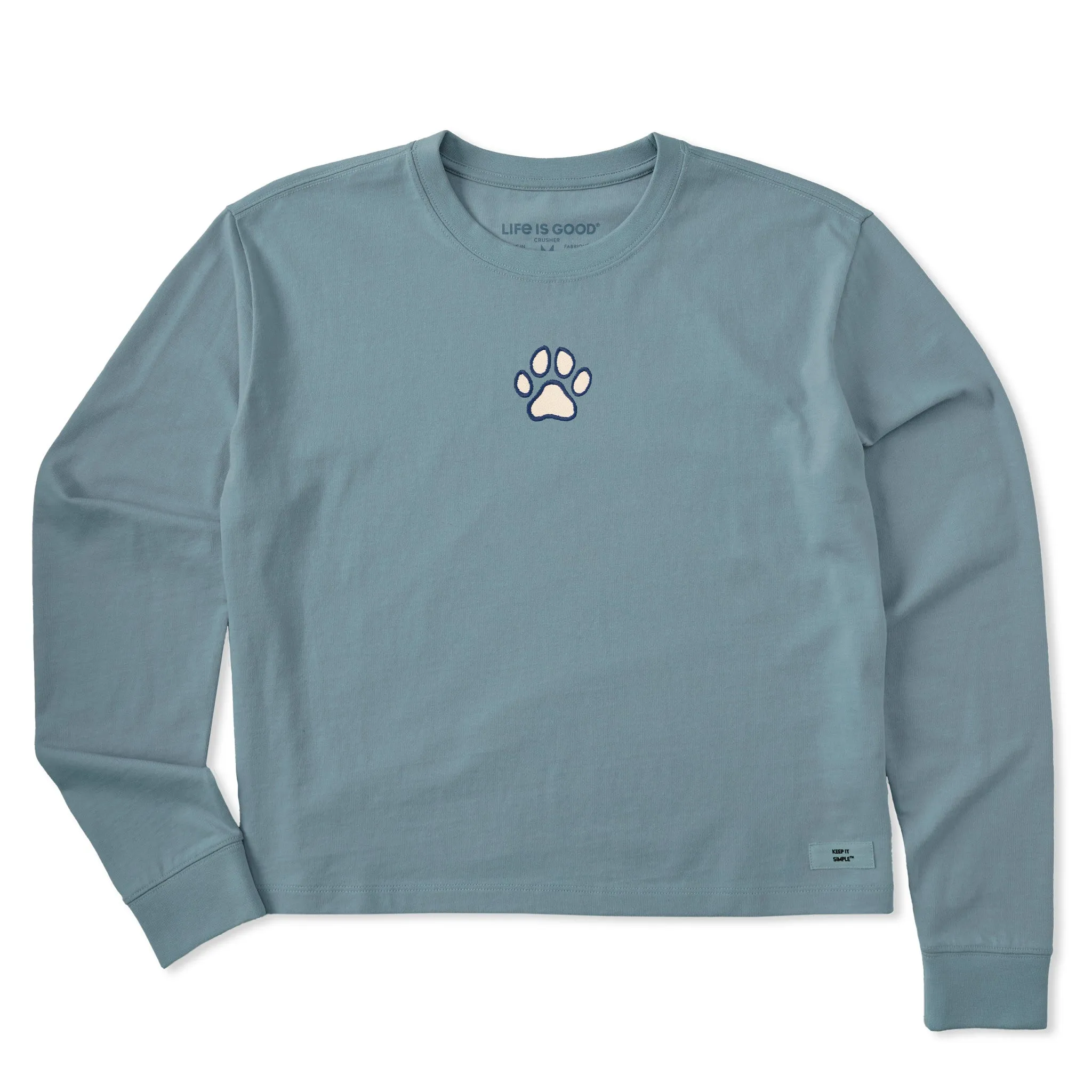 Women's Embroidered Paw Long Sleeve Crusher Boxy Tee Life is Good