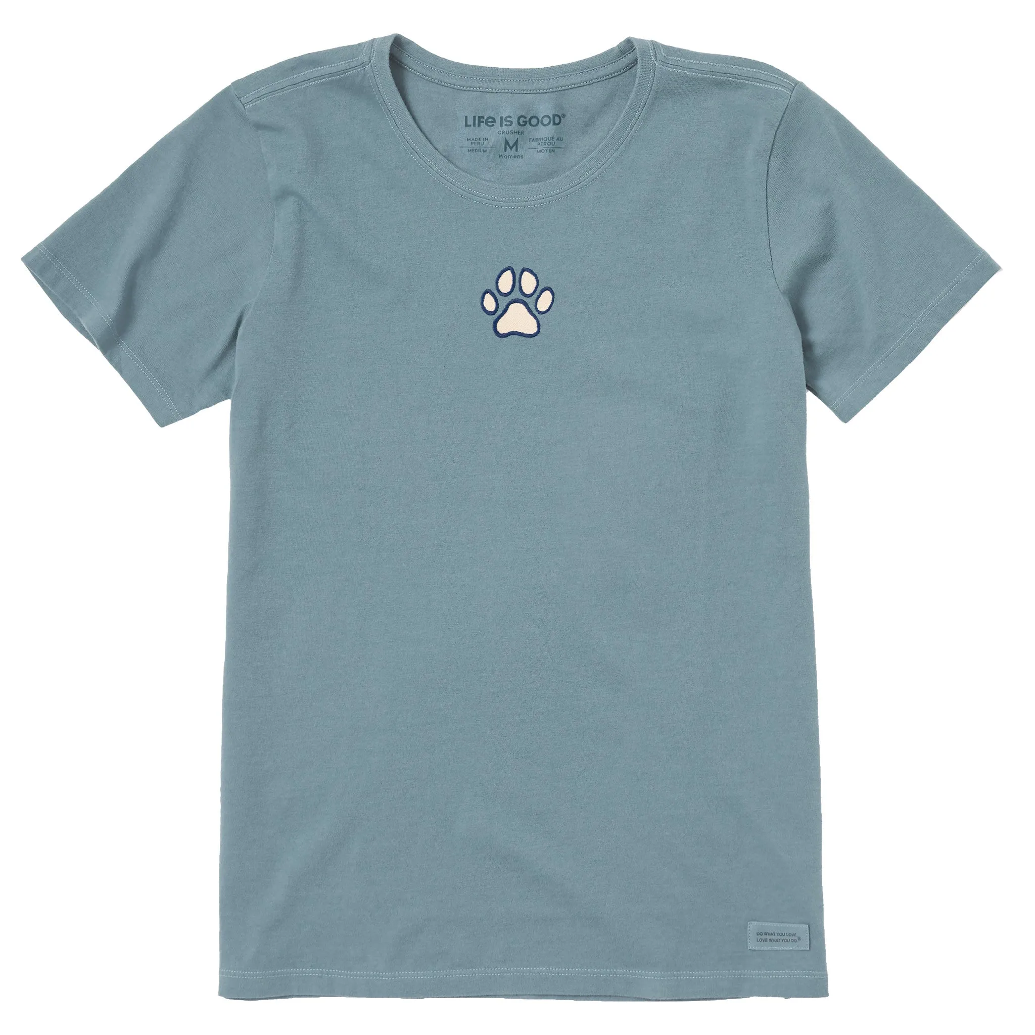 Women's Embroidered Paw Short Sleeve Crusher Tee Life is Good
