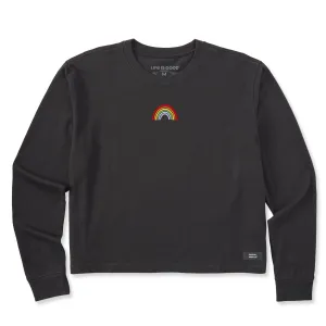 Women's Embroidered Rainbow Long Sleeve Crusher Boxy Tee Life is Good