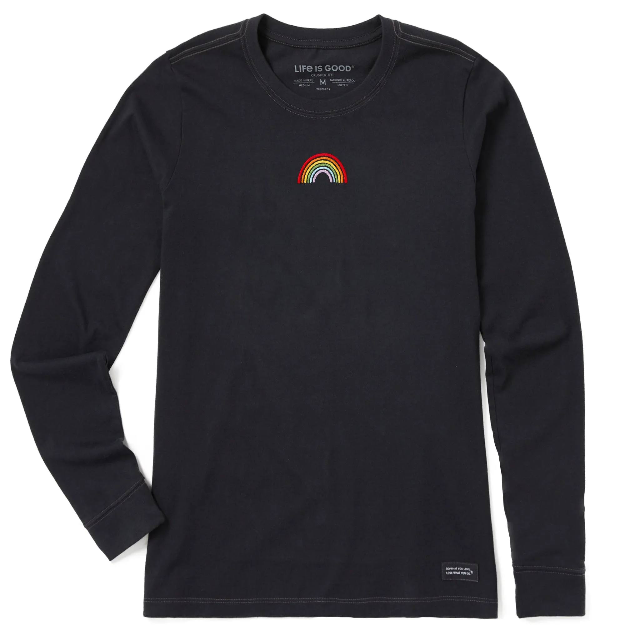 Women's Embroidered Rainbow Long Sleeve Crusher Tee Life is Good
