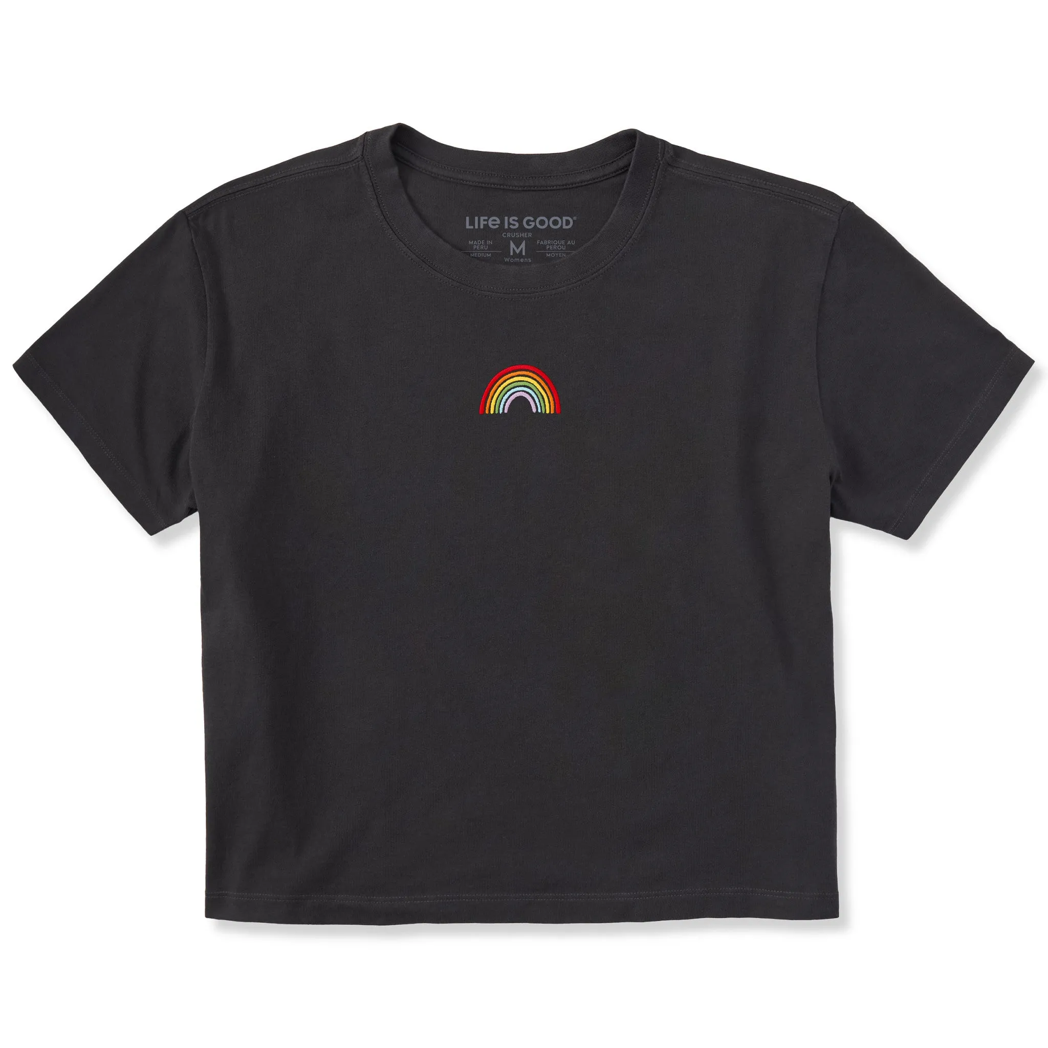 Women's Embroidered Rainbow Short Sleeve Crusher Boxy Tee Life is Good