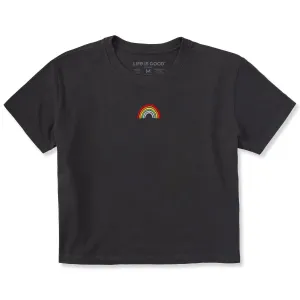 Women's Embroidered Rainbow Short Sleeve Crusher Boxy Tee Life is Good