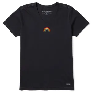 Women's Embroidered Rainbow Short Sleeve Crusher Vee Life is Good