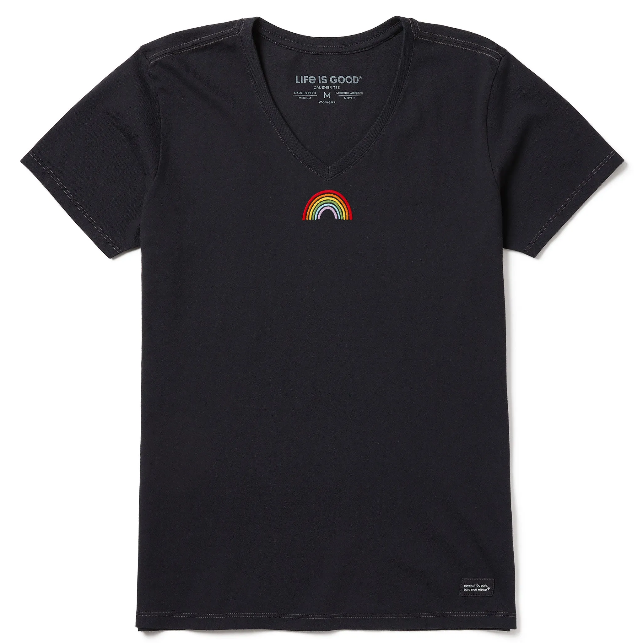 Women's Embroidered Rainbow Short Sleeve Crusher Vee Life is Good
