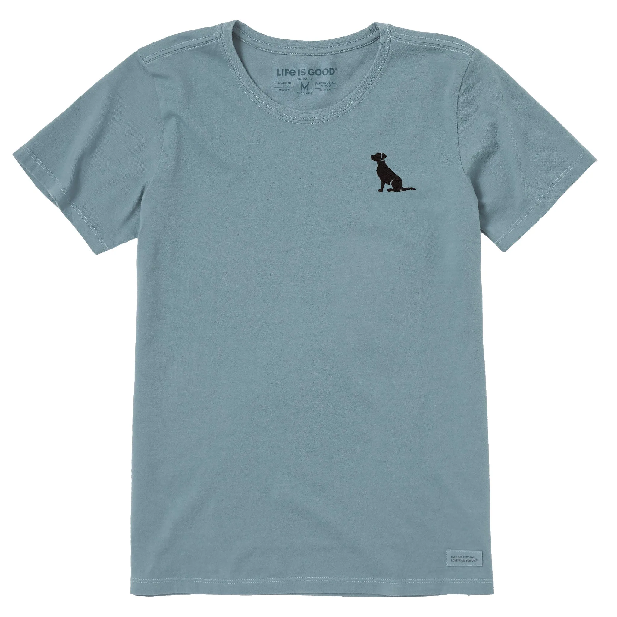 Women's Embroidered Sitting Dog Short Sleeve Crusher Tee Life is Good