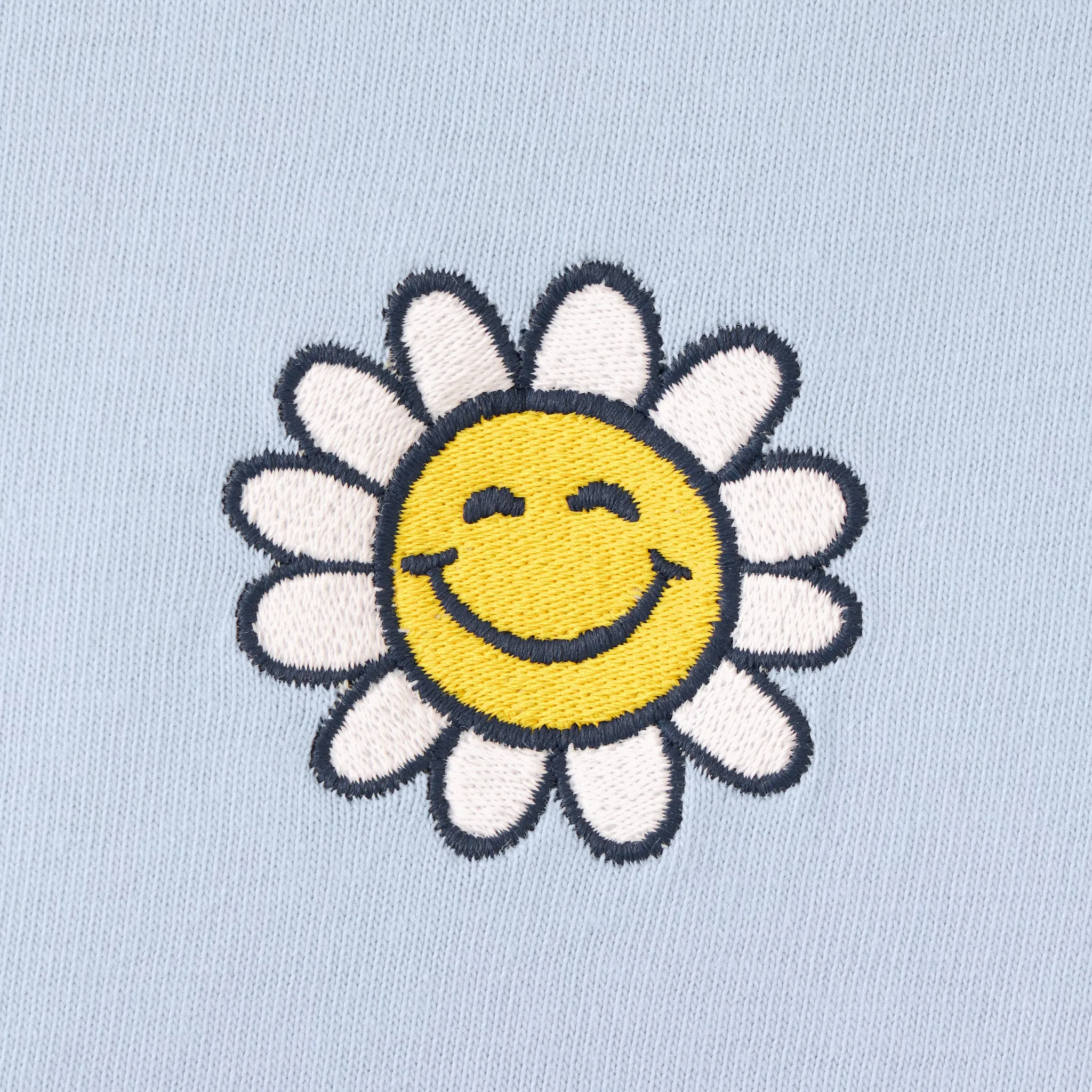 Women's Embroidered Smile Daisy Short Sleeve Crusher Vee Life is Good