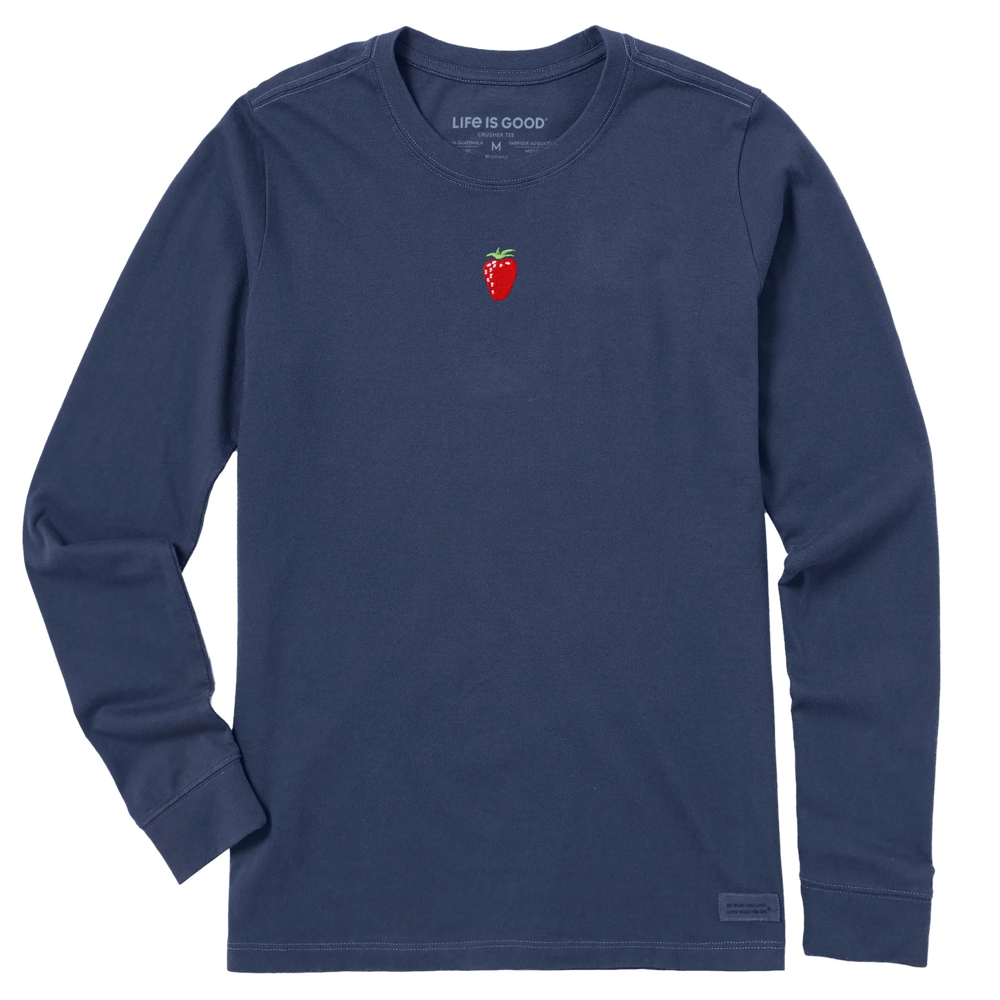 Women's Embroidered Strawberry Long Sleeve Crusher Tee Life is Good