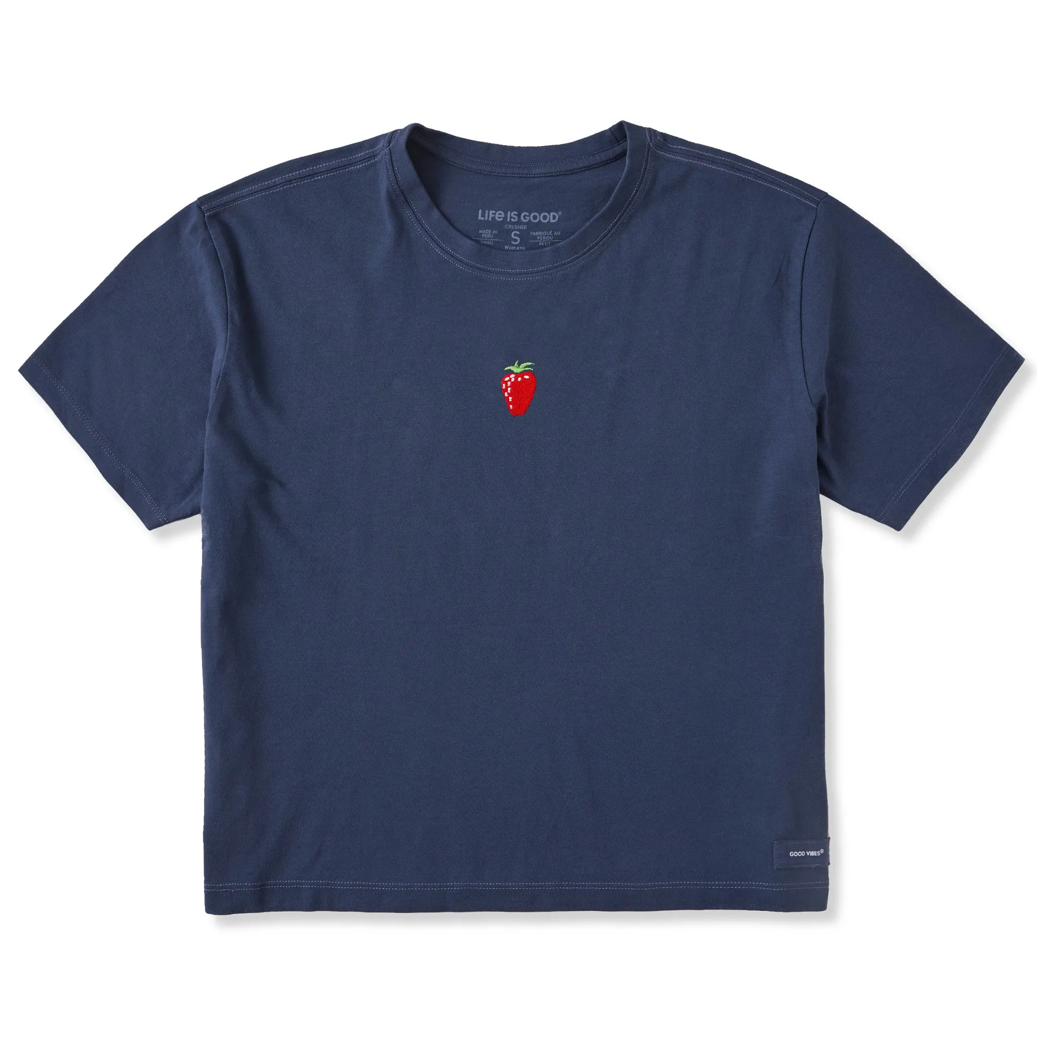 Women's Embroidered Strawberry Short Sleeve Crusher Boxy Tee Life is Good