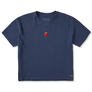 Women's Embroidered Strawberry Short Sleeve Crusher Boxy Tee Life is Good