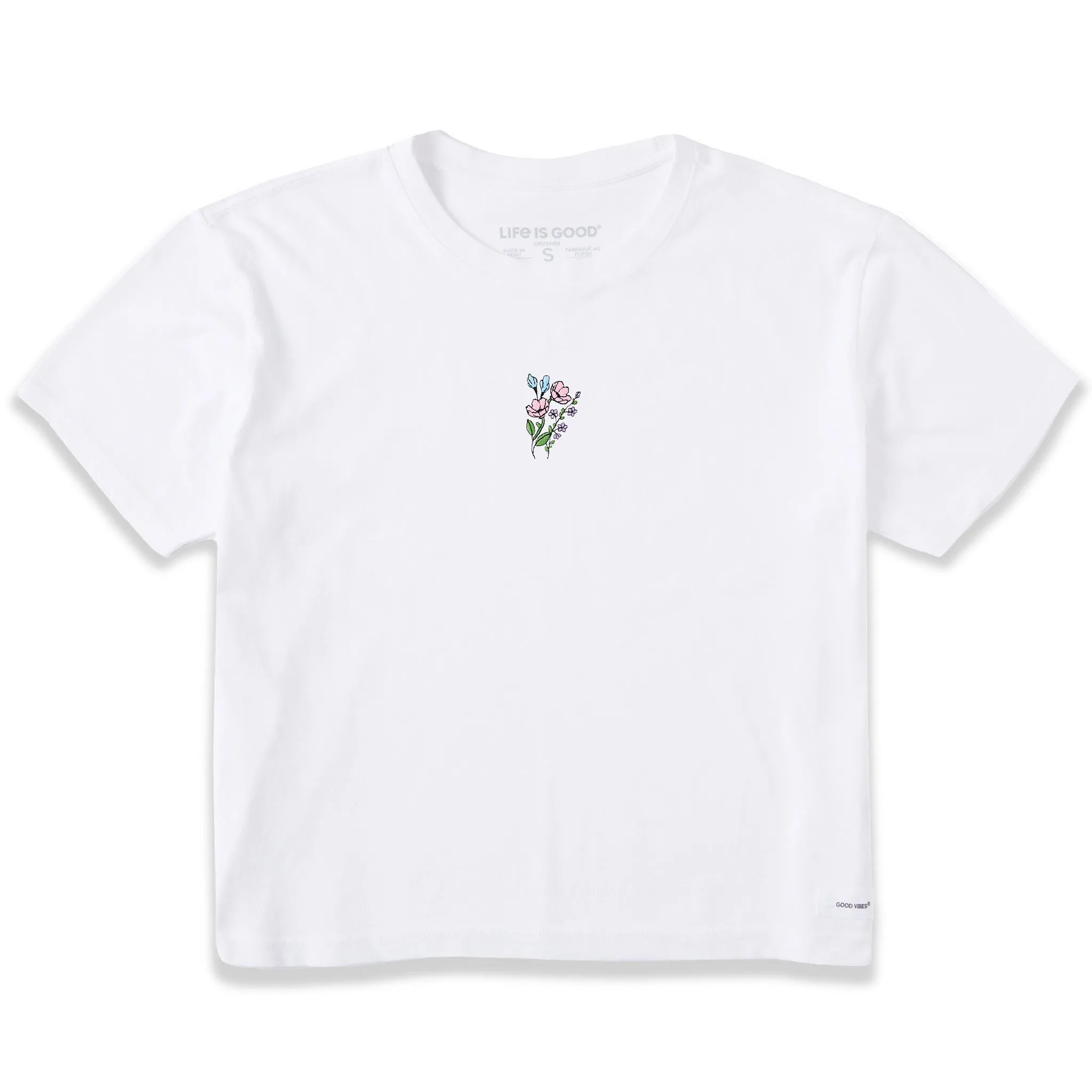 Women's Embroidered Wildflower Bouquet Short Sleeve Crusher Boxy Tee Life is Good