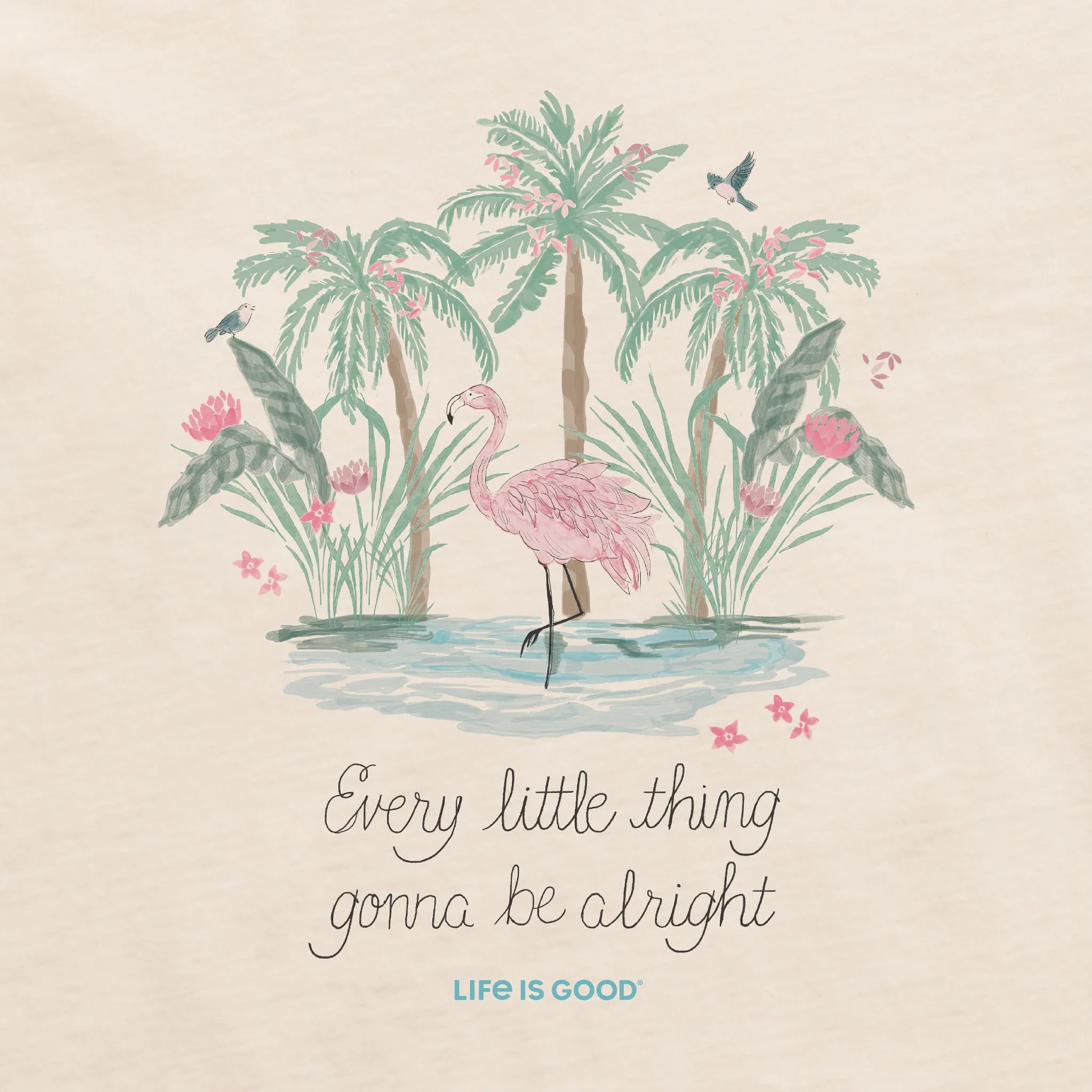Women's Every Little Thing Flamingo Short Sleeve Vee Life is Good