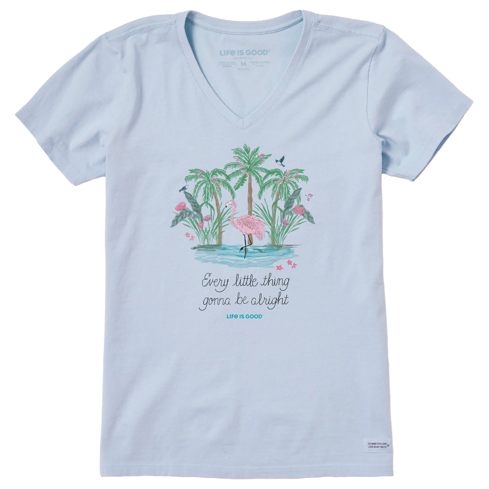 Women's Every Little Thing Flamingo Short Sleeve Vee Life is Good