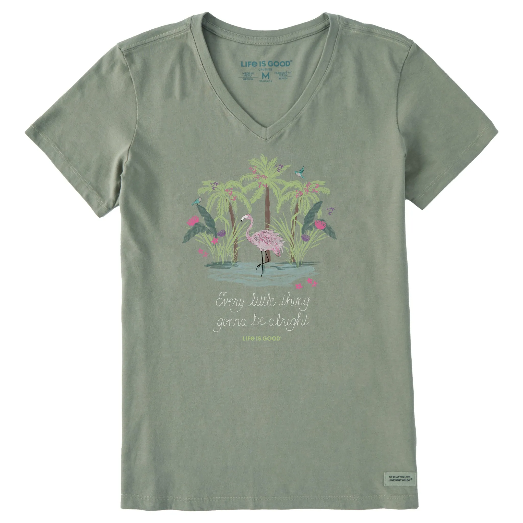 Women's Every Little Thing Flamingo Short Sleeve Vee Life is Good