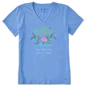 Women's Every Little Thing Flamingo Short Sleeve Vee Life is Good