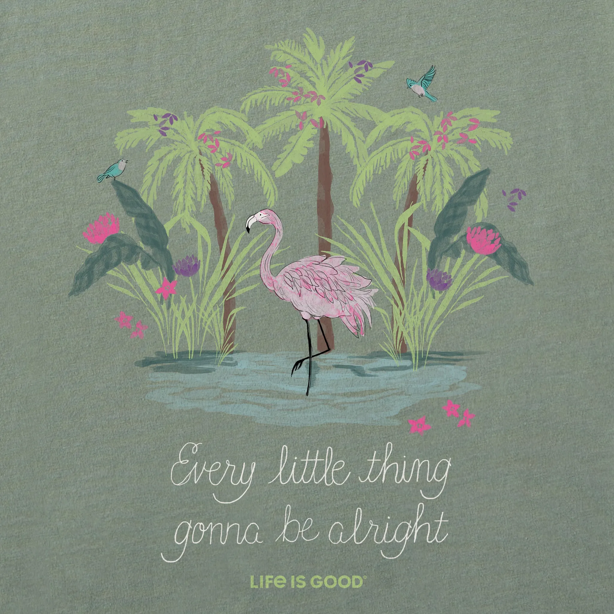 Women's Every Little Thing Flamingo Short Sleeve Vee Life is Good