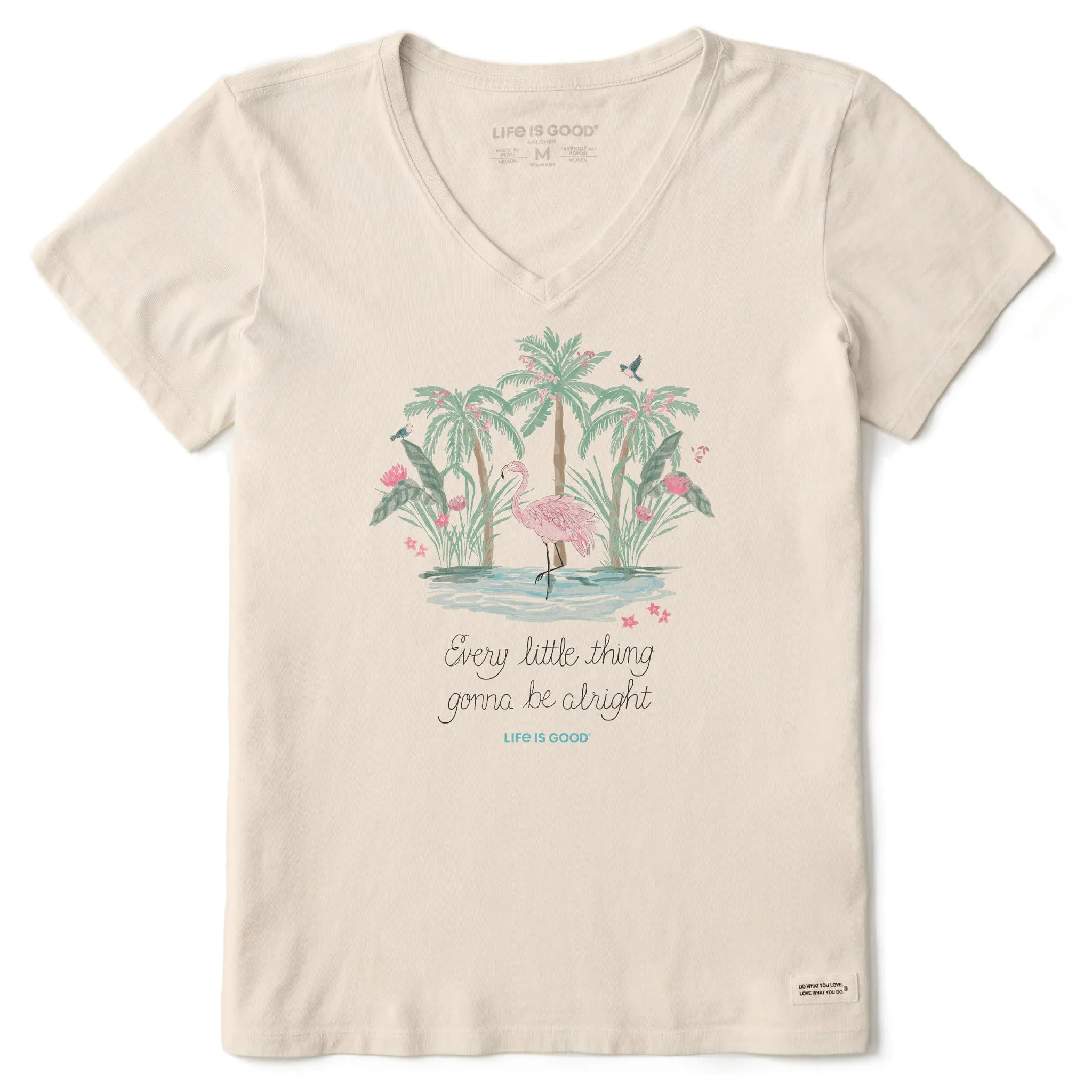 Women's Every Little Thing Flamingo Short Sleeve Vee Life is Good