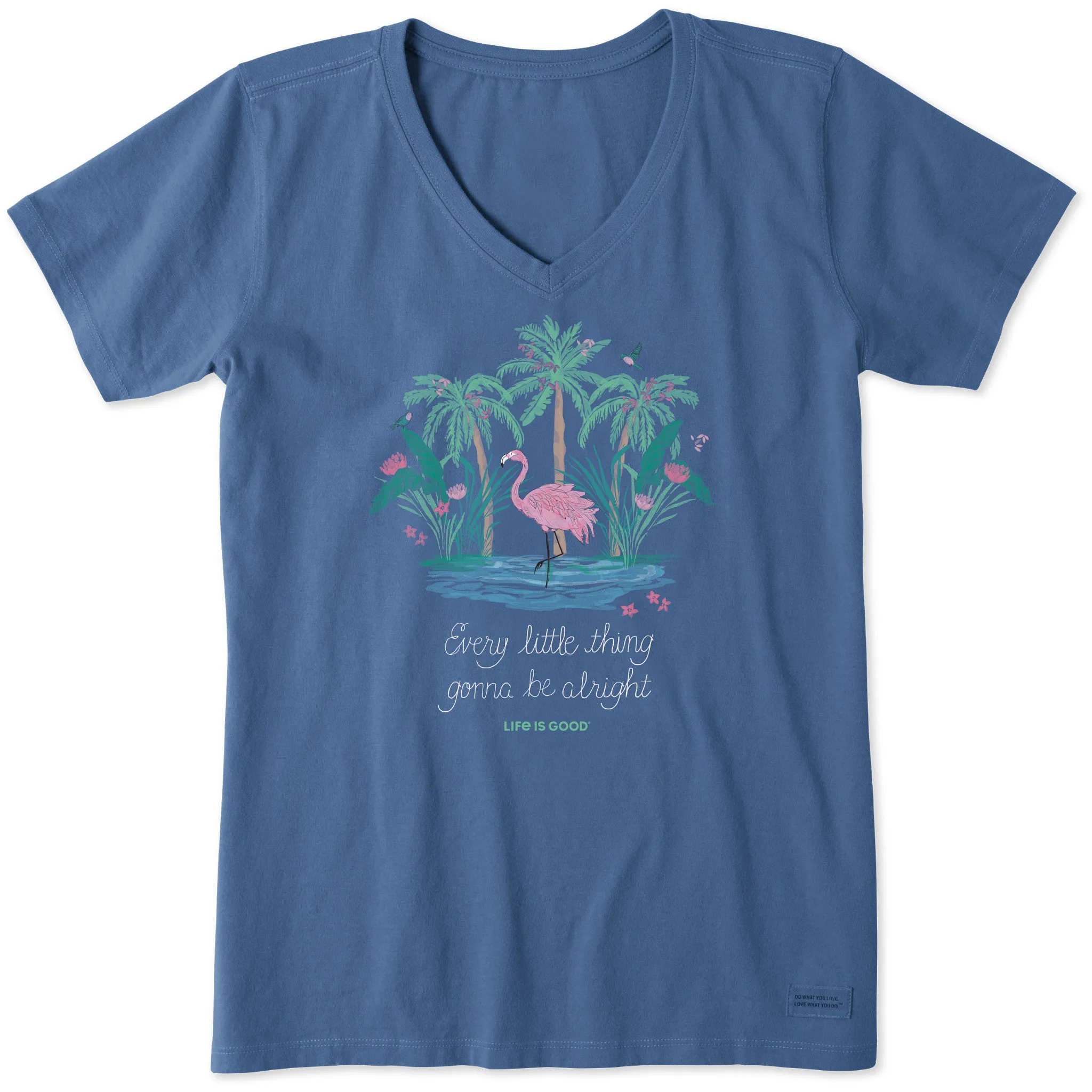 Women's Every Little Thing Flamingo Short Sleeve Vee Life is Good