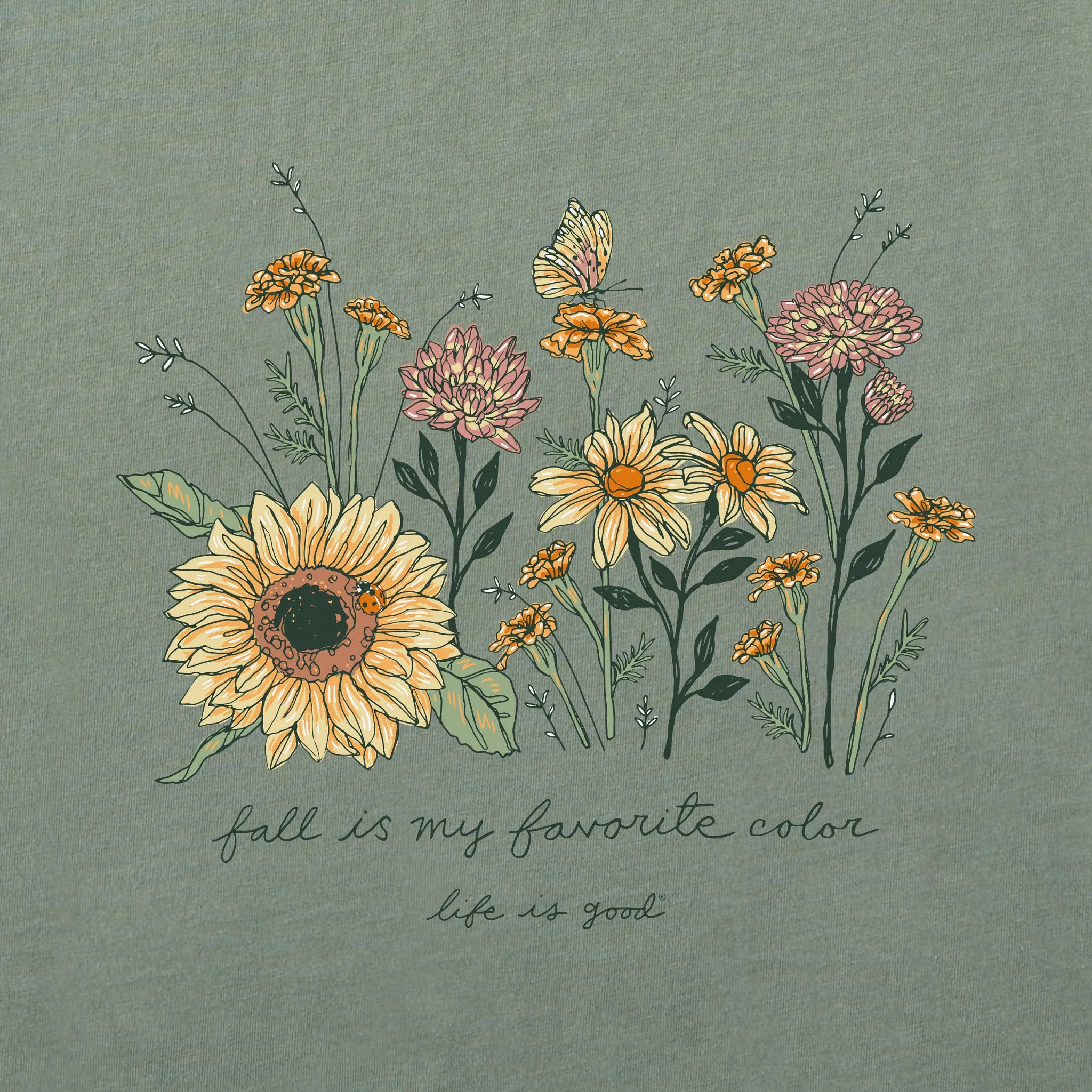Women's Fall Favorite Color Flowers Short Sleeve Crusher Tee Life is Good