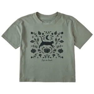 Women's Fall Foliage Cat Short Sleeve Crusher Boxy Tee Life is Good
