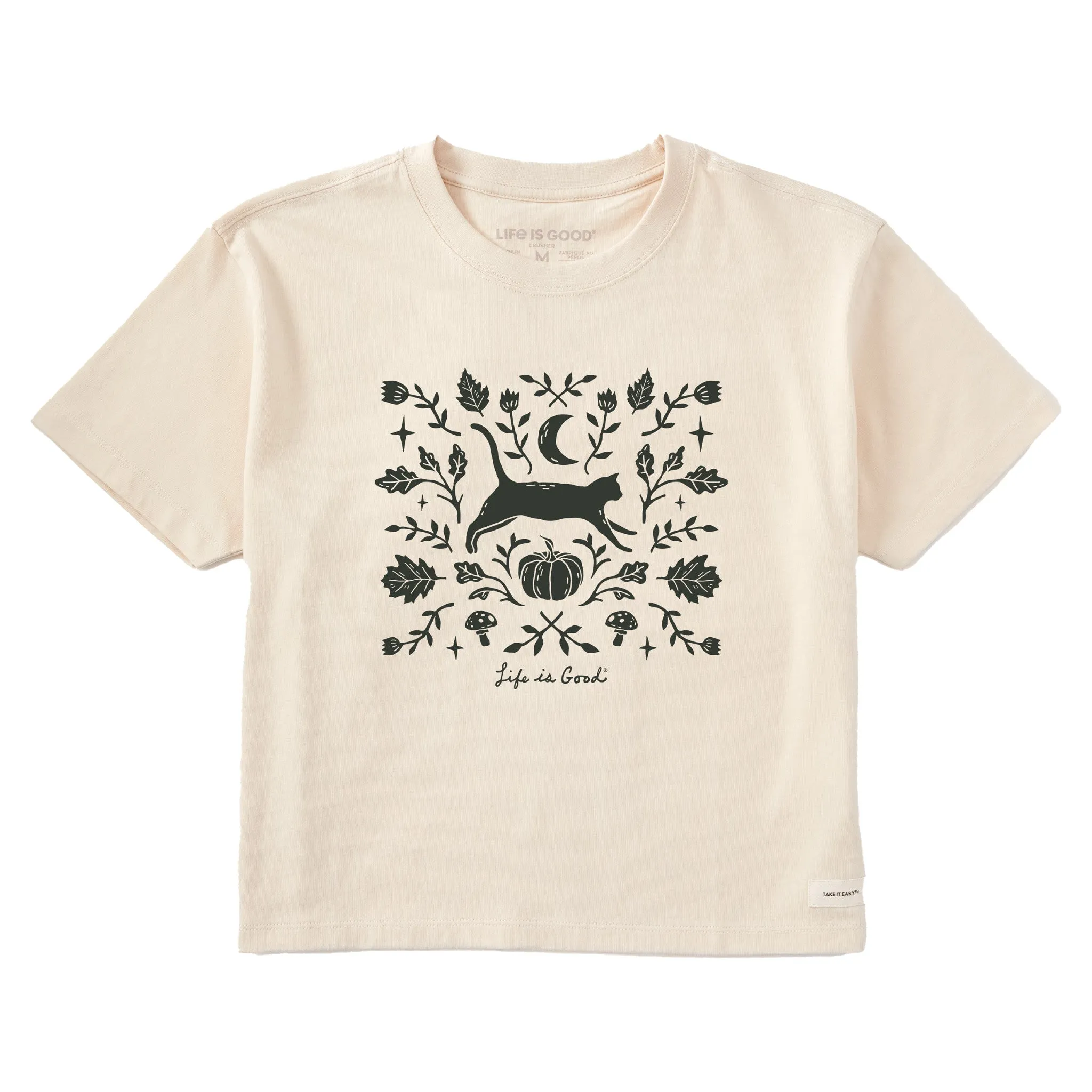 Women's Fall Foliage Cat Short Sleeve Crusher Boxy Tee Life is Good
