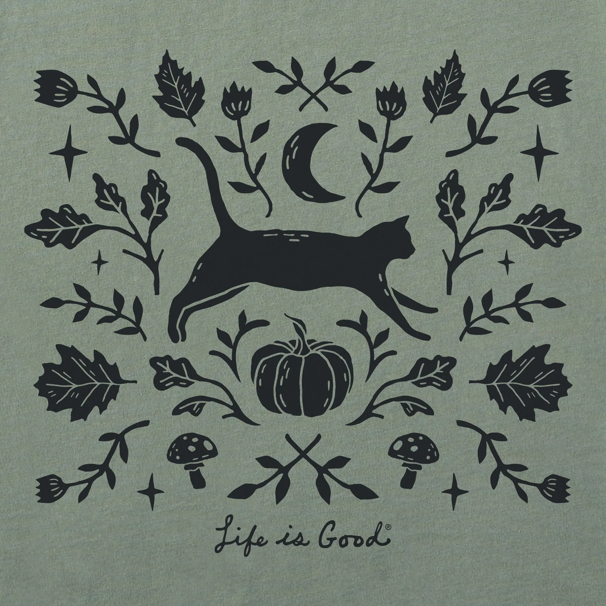 Women's Fall Foliage Cat Short Sleeve Crusher Boxy Tee Life is Good