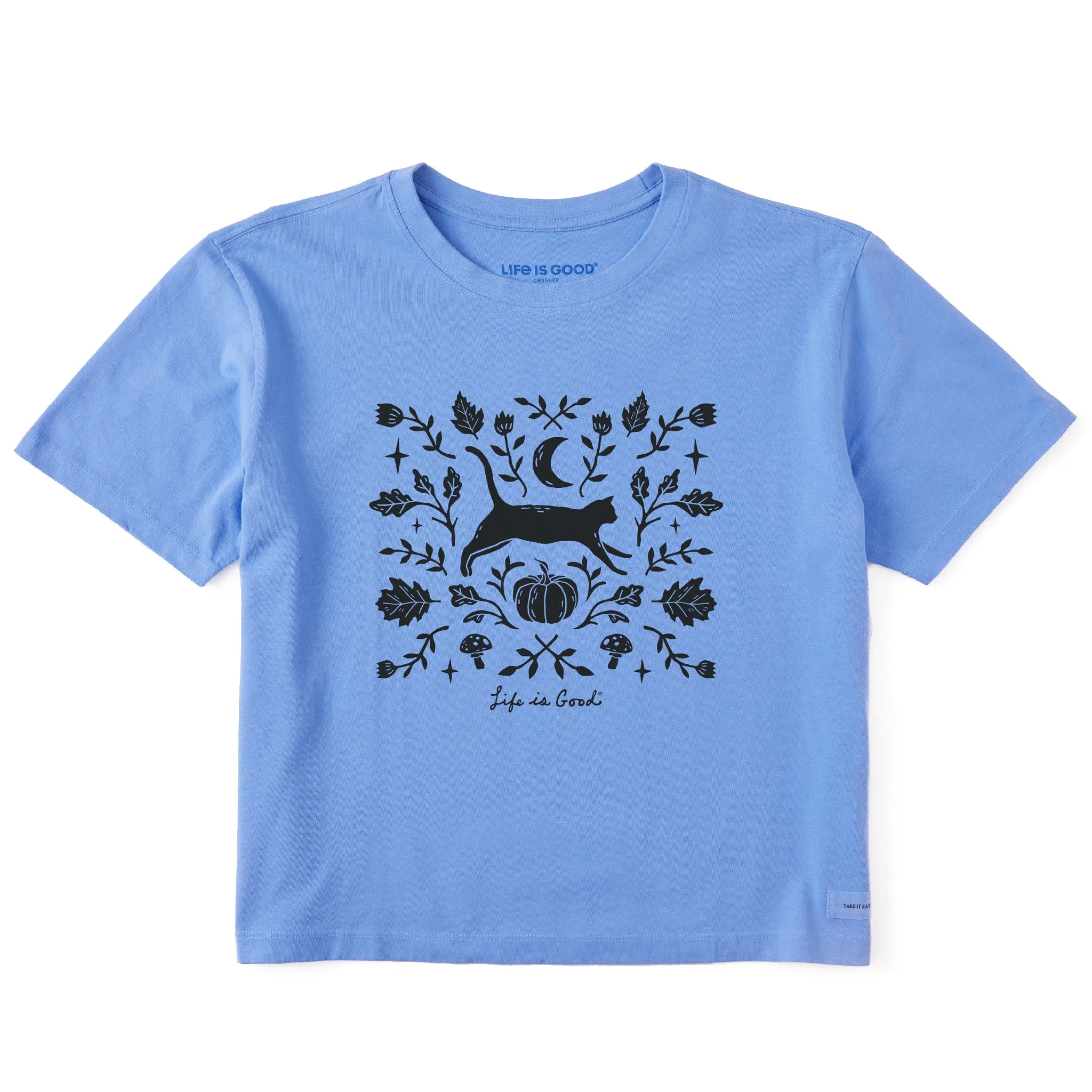 Women's Fall Foliage Cat Short Sleeve Crusher Boxy Tee Life is Good