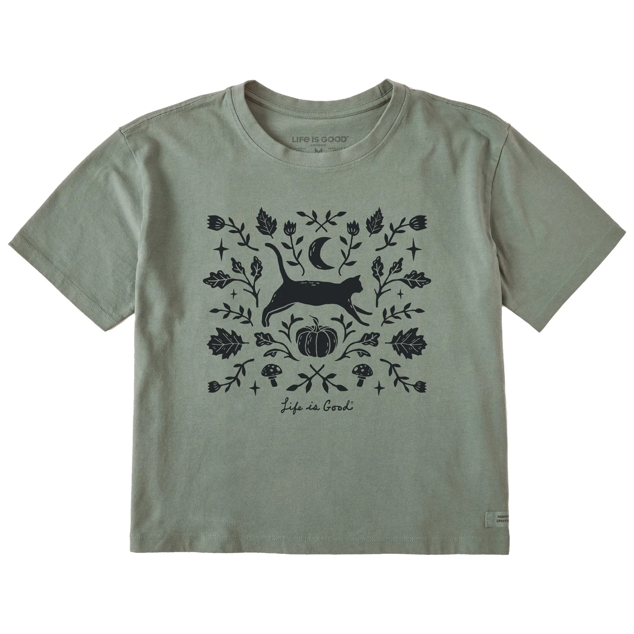 Women's Fall Foliage Cat Short Sleeve Crusher Boxy Tee Life is Good