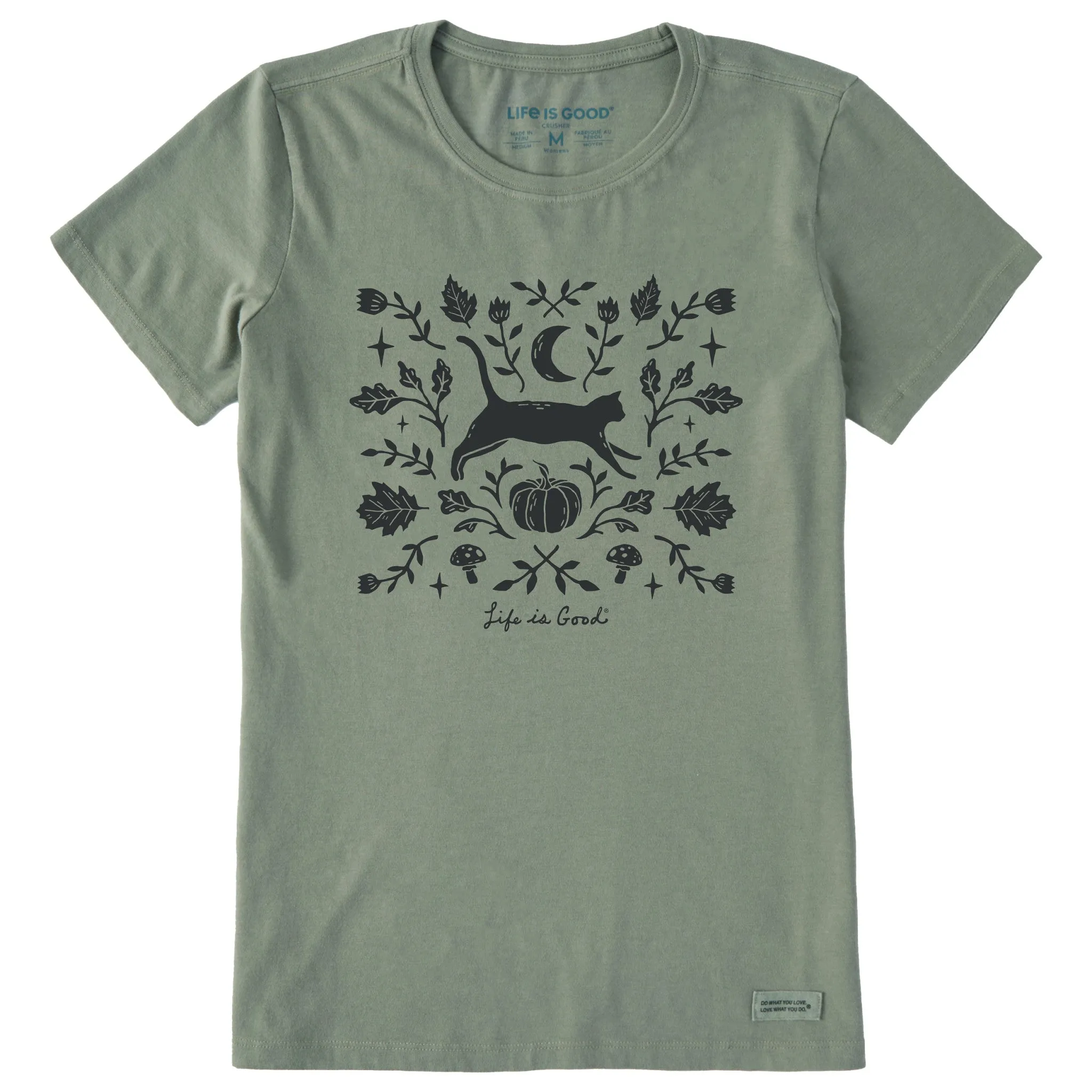 Women's Fall Foliage Cat Short Sleeve Crusher Tee Life is Good