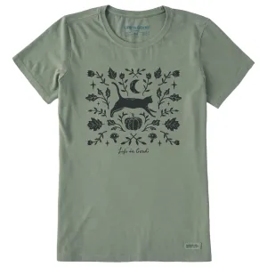 Women's Fall Foliage Cat Short Sleeve Crusher Tee Life is Good