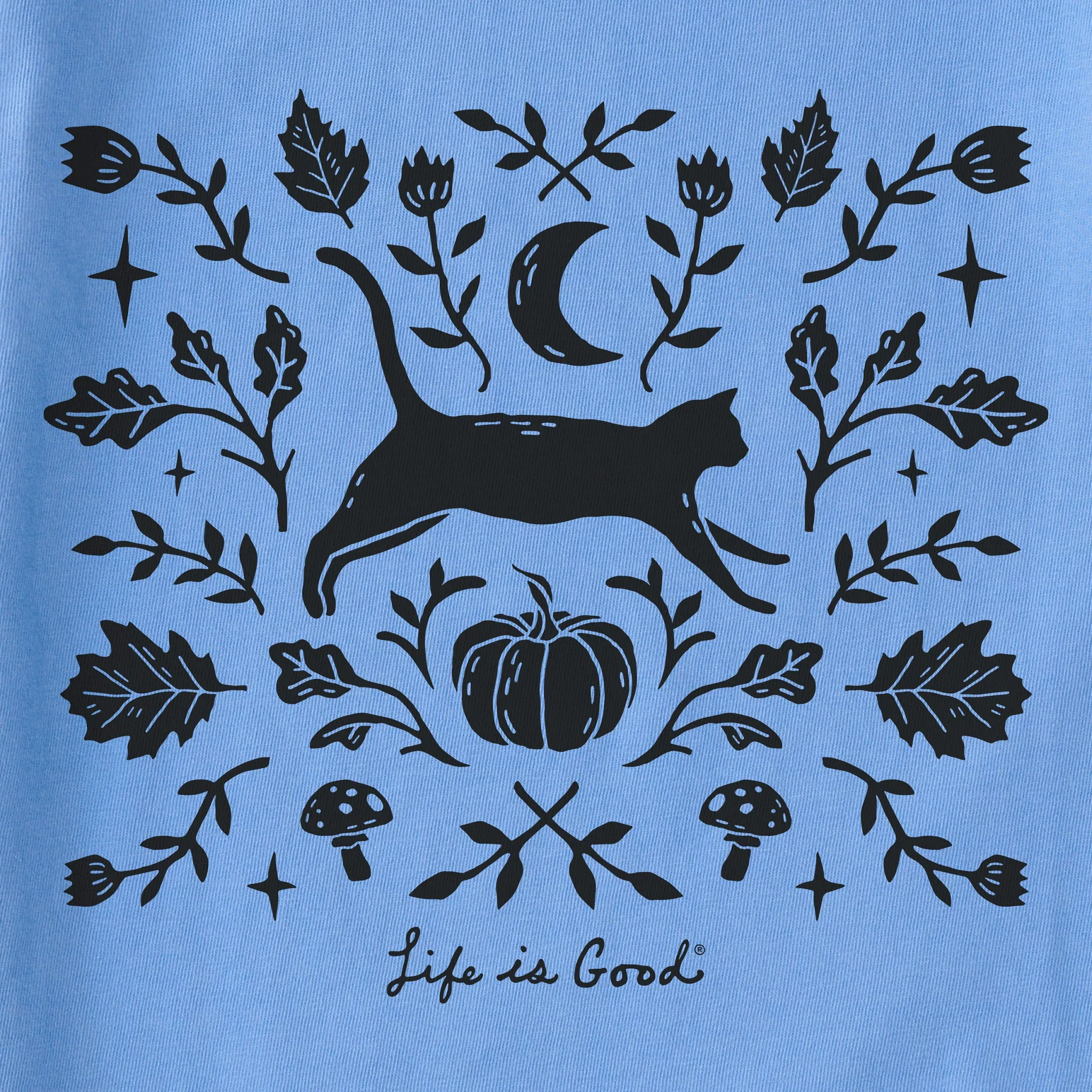 Women's Fall Foliage Cat Simply True Fleece Crew Life is Good