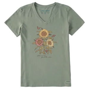 Women's Fall is my Favorite Sunflowers Short Sleeve Crusher Vee Life is Good