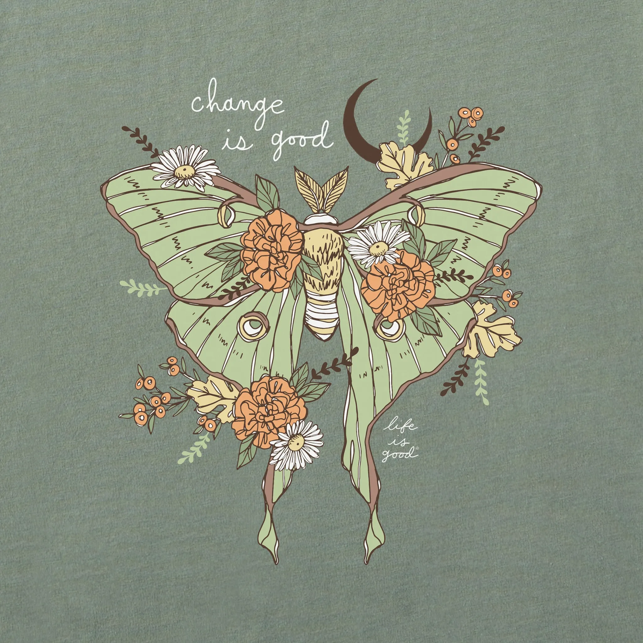 Women's Fall Luna Moth Long Sleeve Crusher Boxy Tee Life is Good