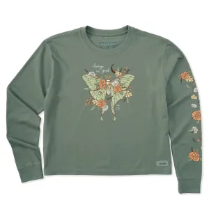 Women's Fall Luna Moth Long Sleeve Crusher Boxy Tee Life is Good