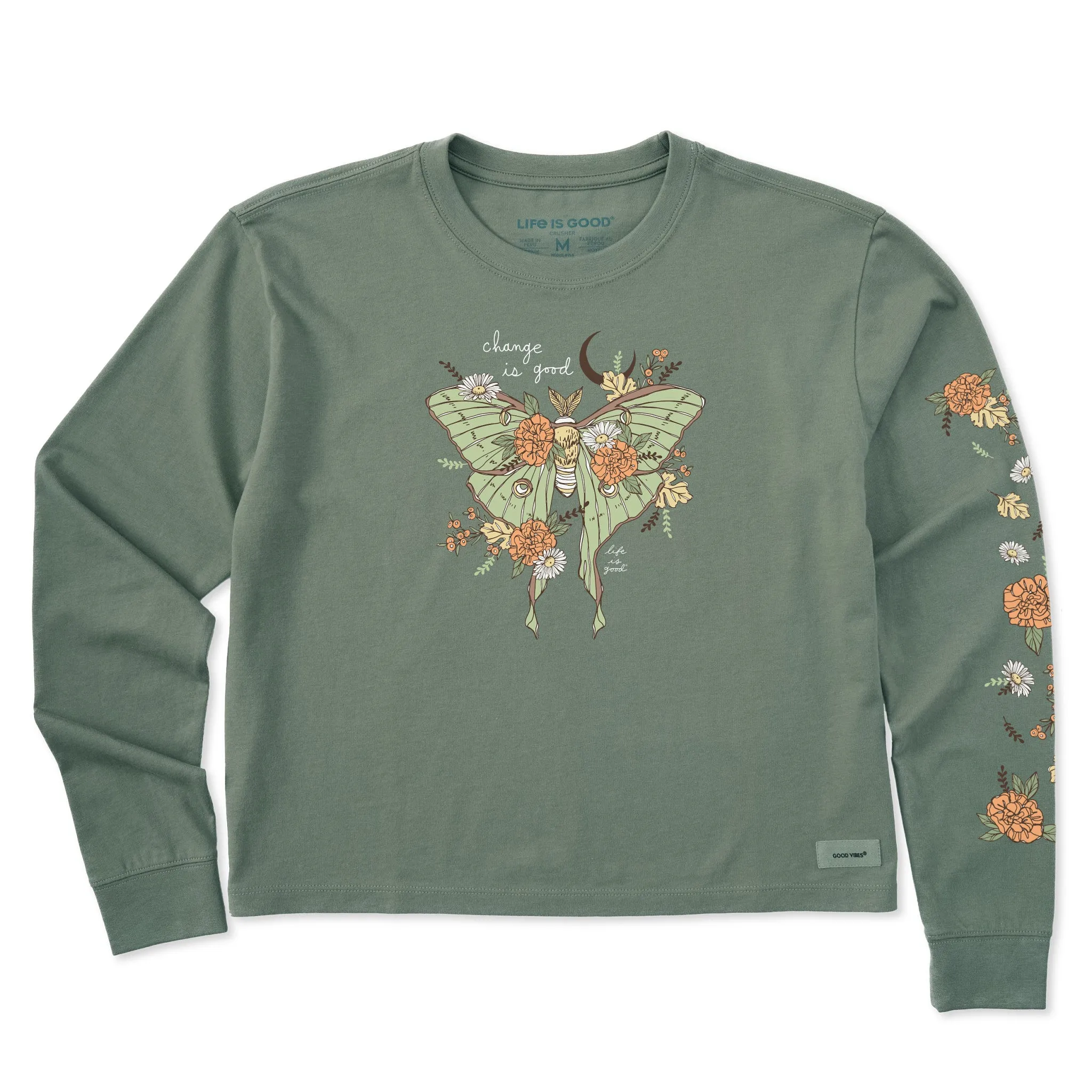 Women's Fall Luna Moth Long Sleeve Crusher Boxy Tee Life is Good