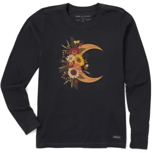 Women's Fall Moon and Flowers Long Sleeve Crusher Tee Life is Good