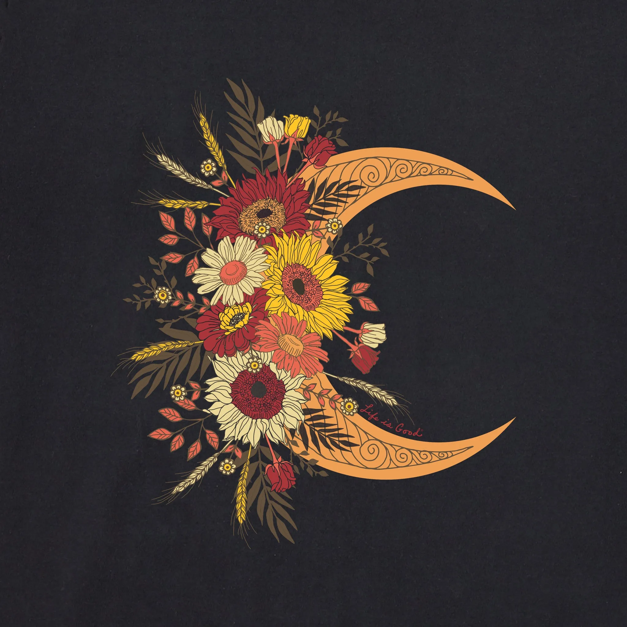 Women's Fall Moon and Flowers Long Sleeve Crusher Tee Life is Good