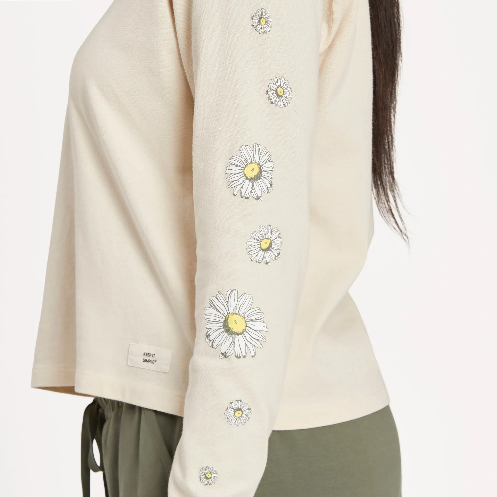 Women's Falling Daisies Long Sleeve Crusher Boxy Tee Life is Good