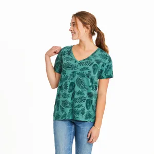 Women's Falling Ferns Pattern Crusher-LITE Easy Vee Life is Good