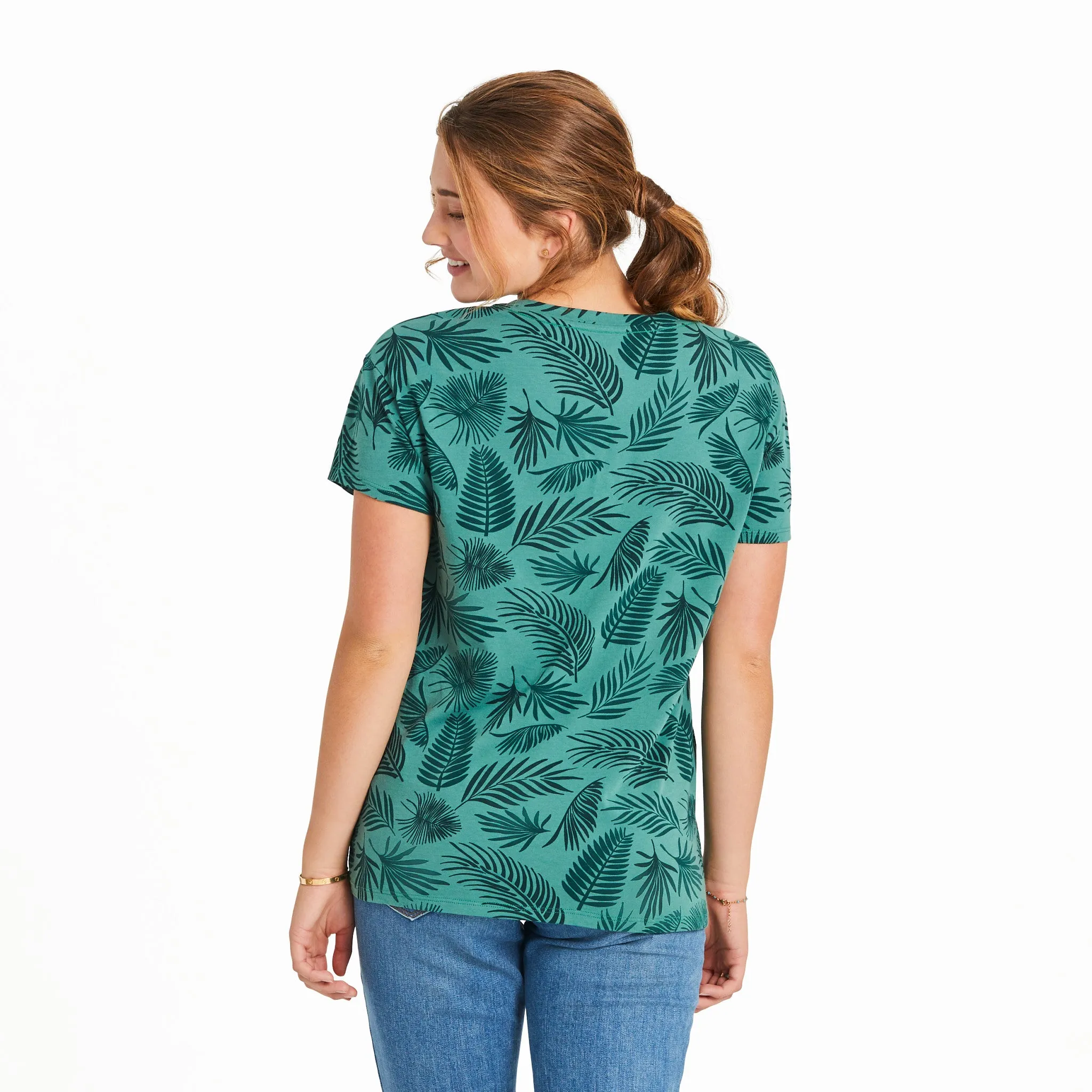 Women's Falling Ferns Pattern Crusher-LITE Easy Vee Life is Good