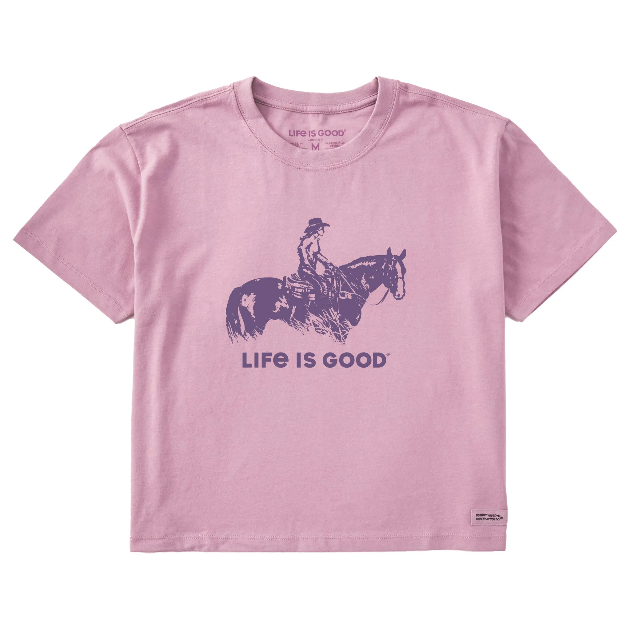 Women's Female Western Rider Silhouette Short Sleeve Crusher Boxy Tee Life is Good