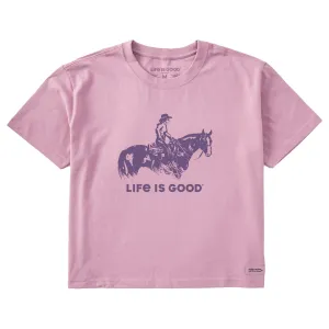 Women's Female Western Rider Silhouette Short Sleeve Crusher Boxy Tee Life is Good