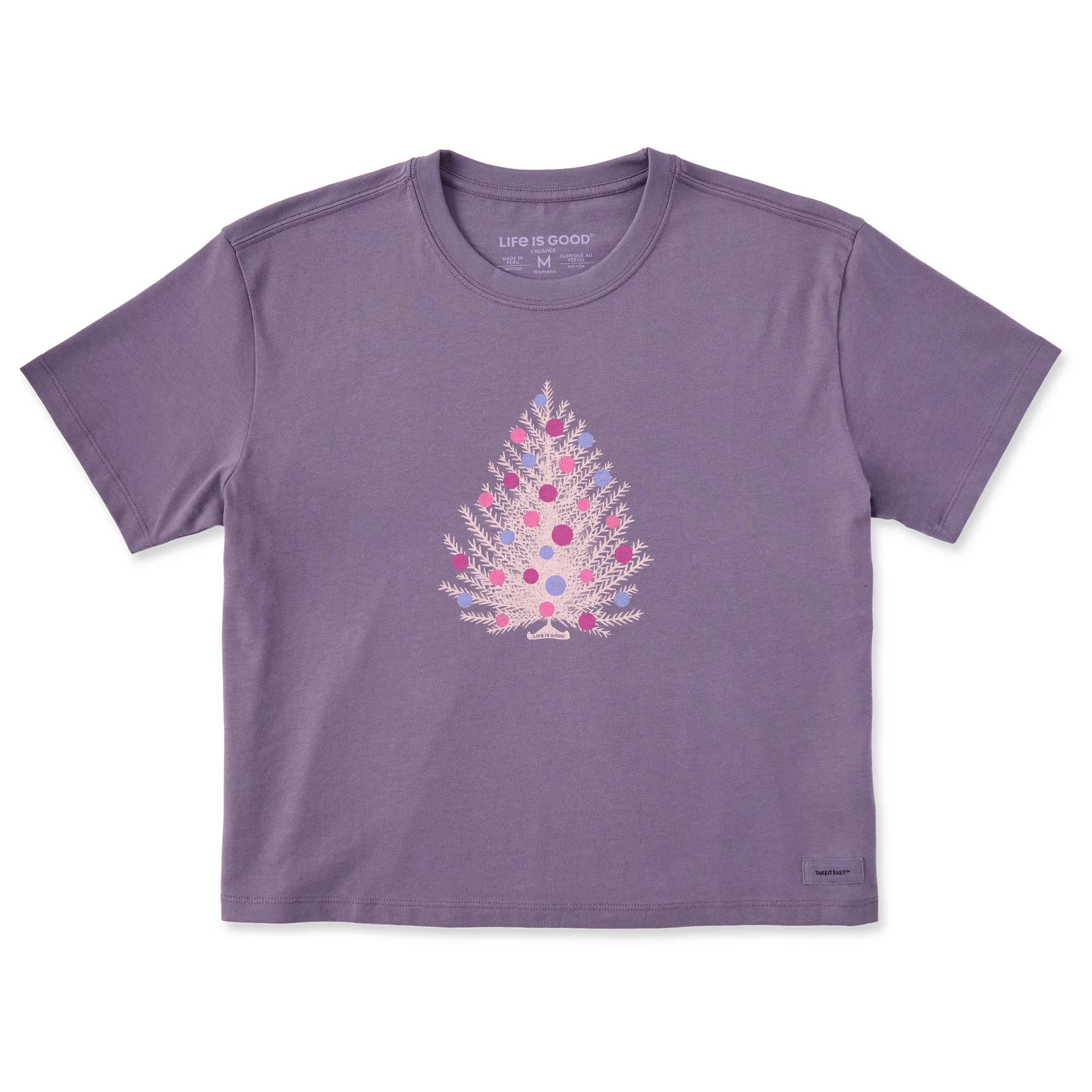 Women's Festive Christmas Tree Short Sleeve Crusher Boxy Tee Life is Good
