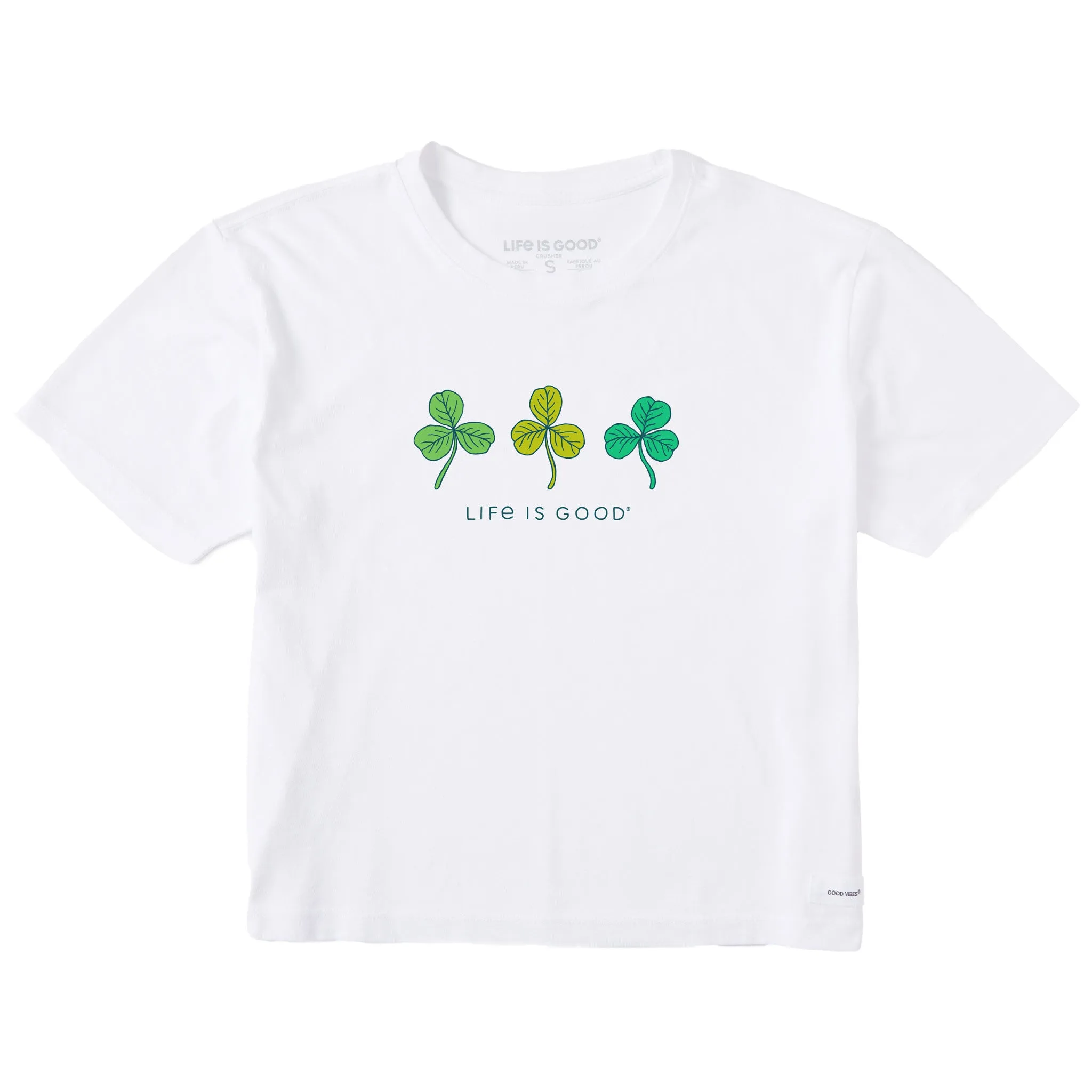 Women's Fineline 3 Clovers Short Sleeve Crusher Boxy Tee Life is Good