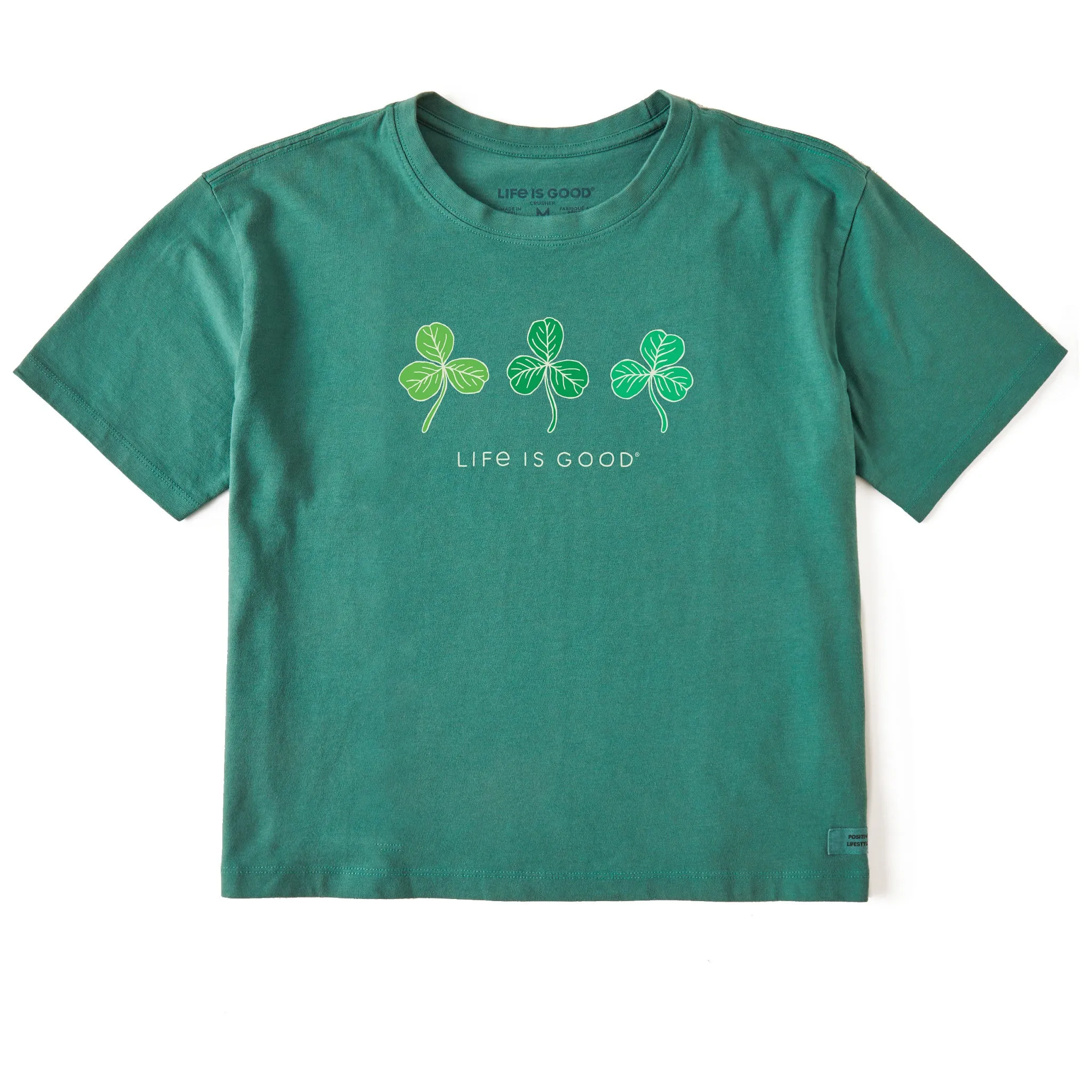 Women's Fineline 3 Clovers Short Sleeve Crusher Boxy Tee Life is Good