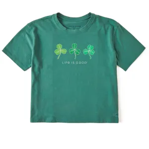 Women's Fineline 3 Clovers Short Sleeve Crusher Boxy Tee Life is Good