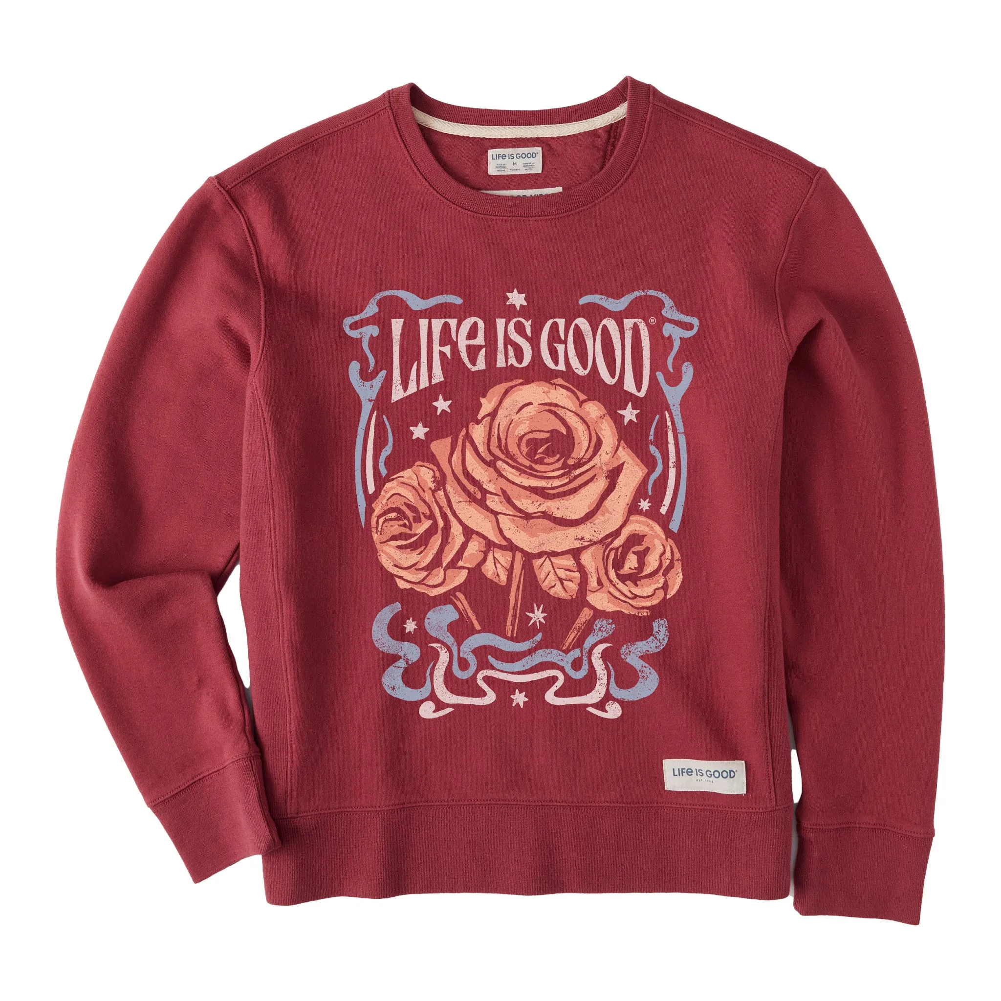 Women's Fineline Roses Simply True Fleece Crew Life is Good