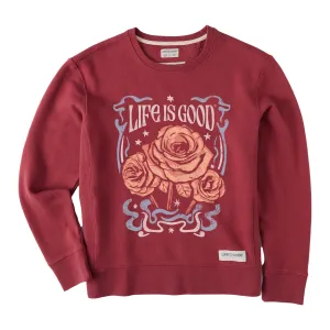 Women's Fineline Roses Simply True Fleece Crew Life is Good