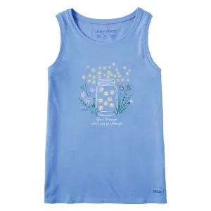 Women's Fireflies Flowers Jar Crusher Tank Life is Good