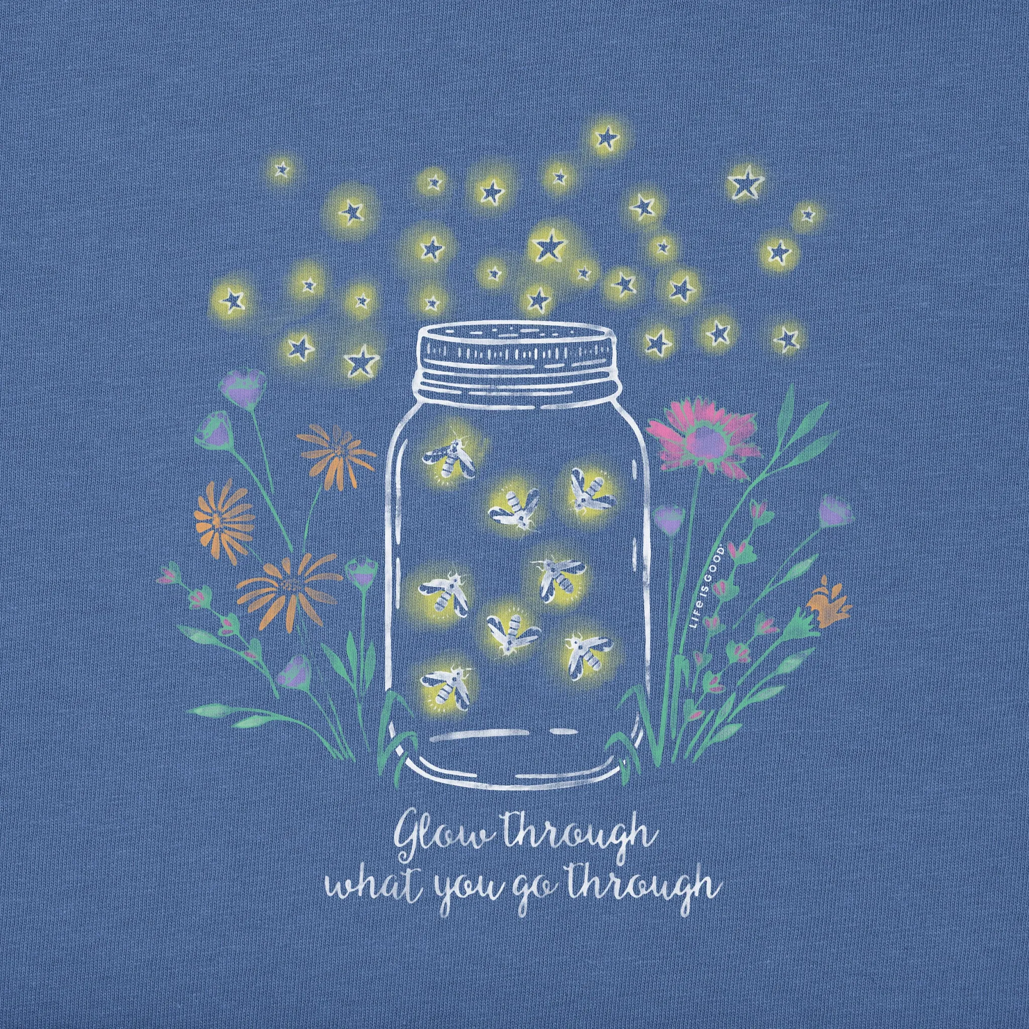 Women's Fireflies Flowers Jar Long Sleeve Crusher Vee Life is Good