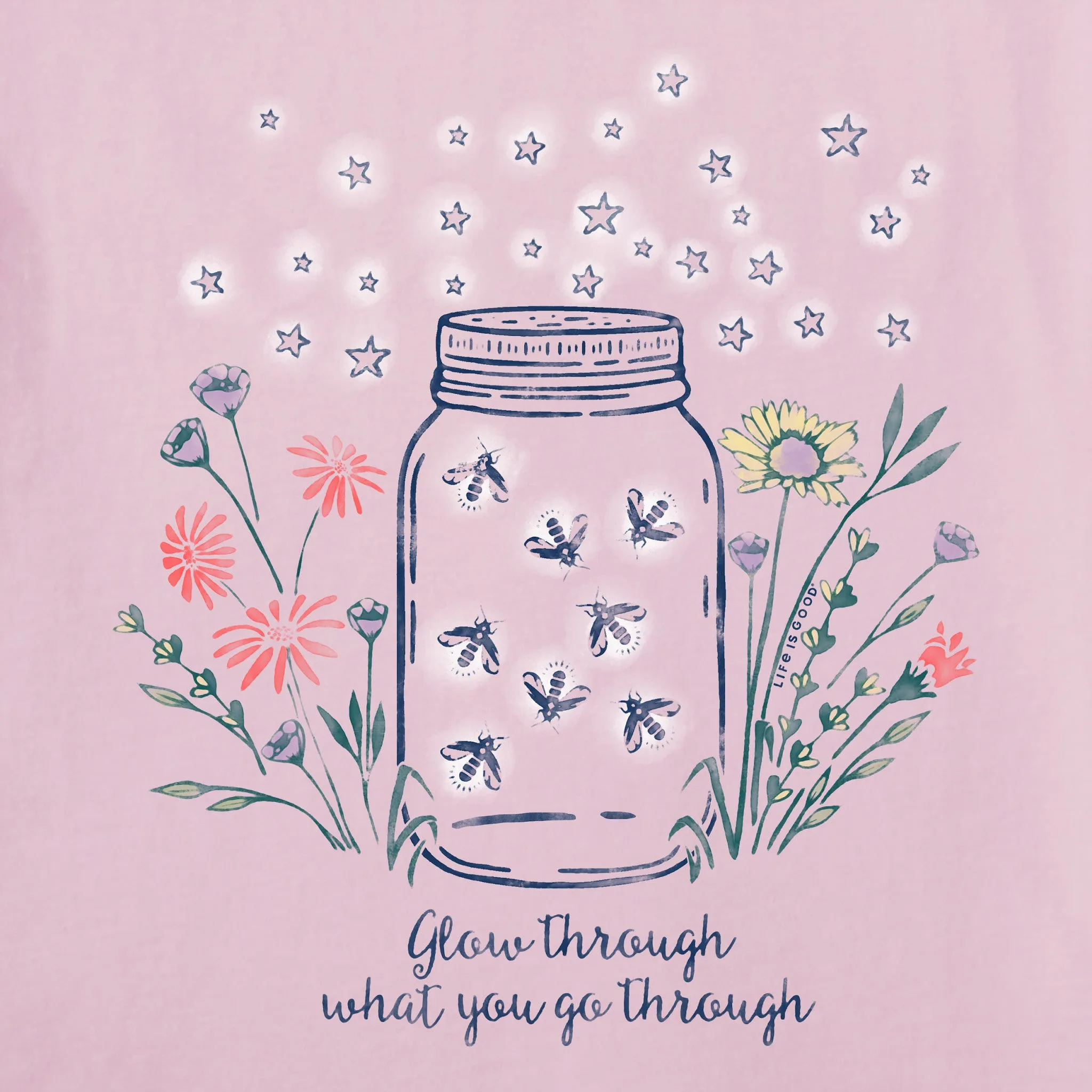 Women's Fireflies Flowers Jar Long Sleeve Crusher Vee Life is Good